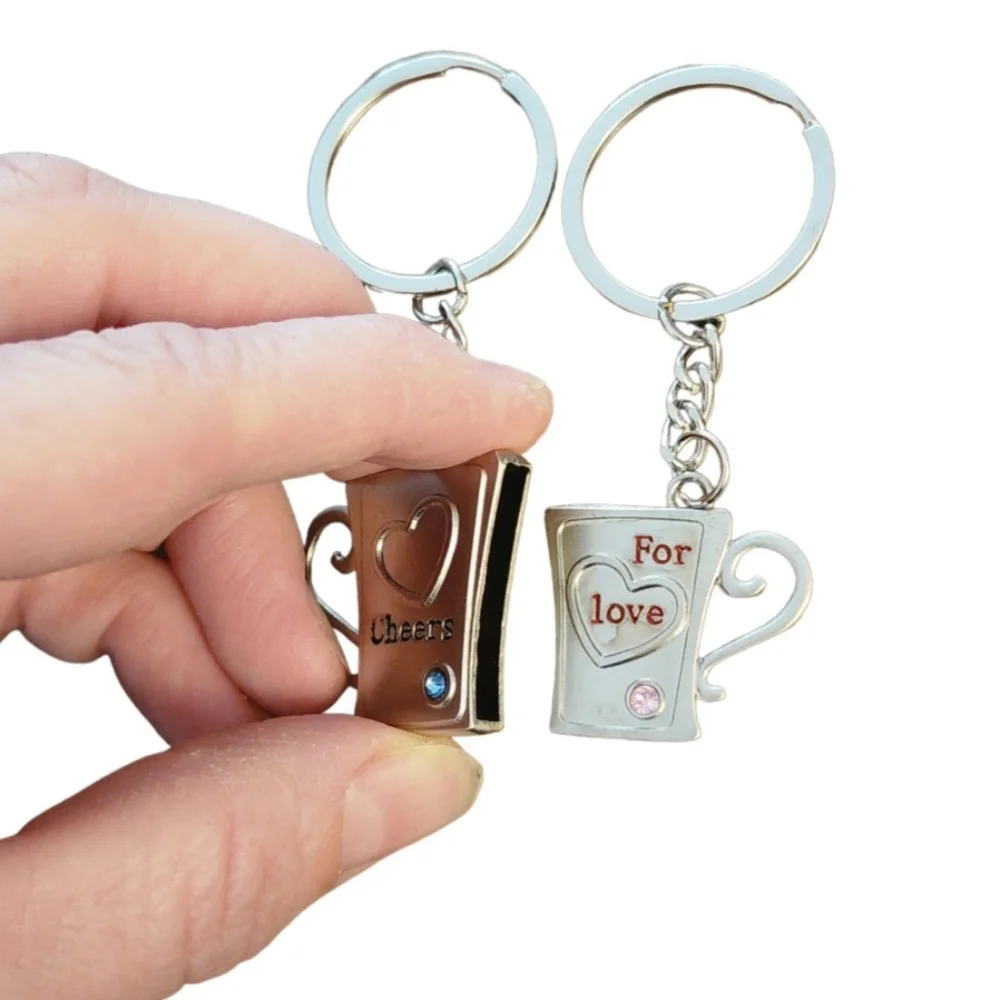 Couples Gift Set 2pc Bundle Love Coffee Tea Cups Beer Mugs Keychain Keyring